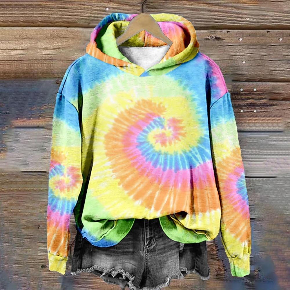 Fashion Colorful Tie Dye 3D Print Hoodies Women Autumn Hooded Sweatshirts Street Pullover Y2K Top Tracksuit Unisex Coat