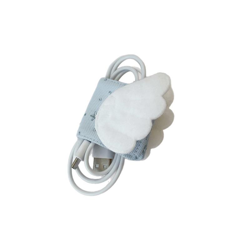 Cute Angel Wings Fabric Data Cable Storage Clip Bronzing Hand-made Charging Cable Storage Bag Brush Storage