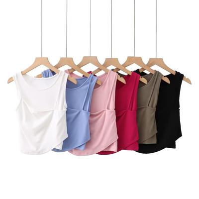 Summer Women Tank Tops Fake Two Pieces White Black Irregular Slim Female Clothes