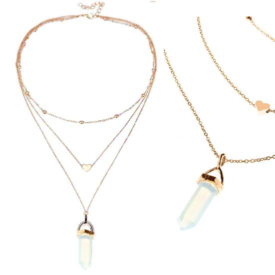 Necklace Hexagonal Rhomboid Faux Crystal 3 Layers Women Heart Beads All Match Choker for Wedding