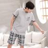 Two Piece Set Pajamas Men Cotton Fabric Jersey Short Sleeve Shorts Casual Loose Sports Loungewear Sleepwear Youth Nightwear