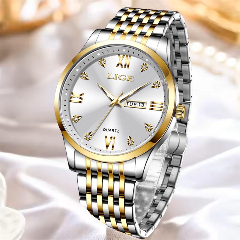 Fashion Retro Diamond Dial Casual Watches Round Stainless Steel Waterproof Luminous Clock Quartz Wristwatch for Women Gift