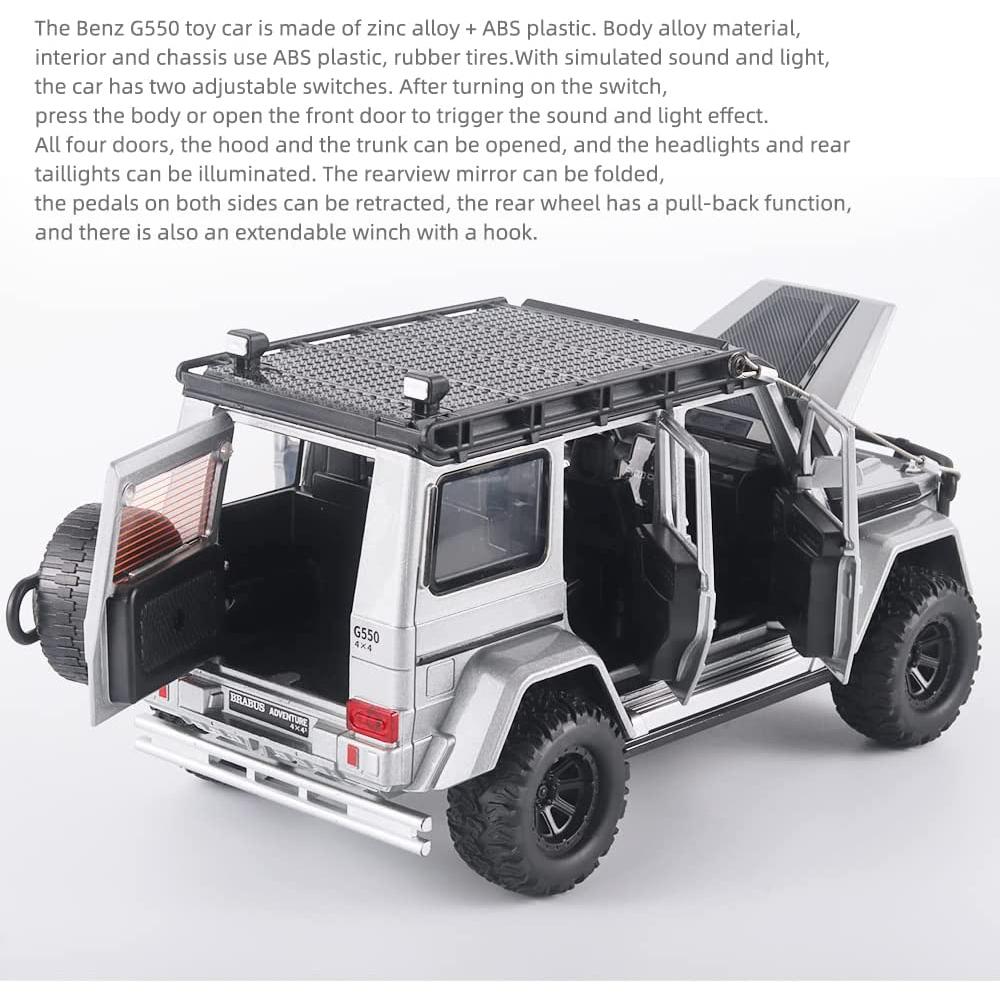 Model de mașină Benz G550 la scară 1/24 de jucărie, mașină de jucărie cu tragere înapoi cu sunet și lumină pentru copii, copii mici, băieți, fete, colecție de cadouri