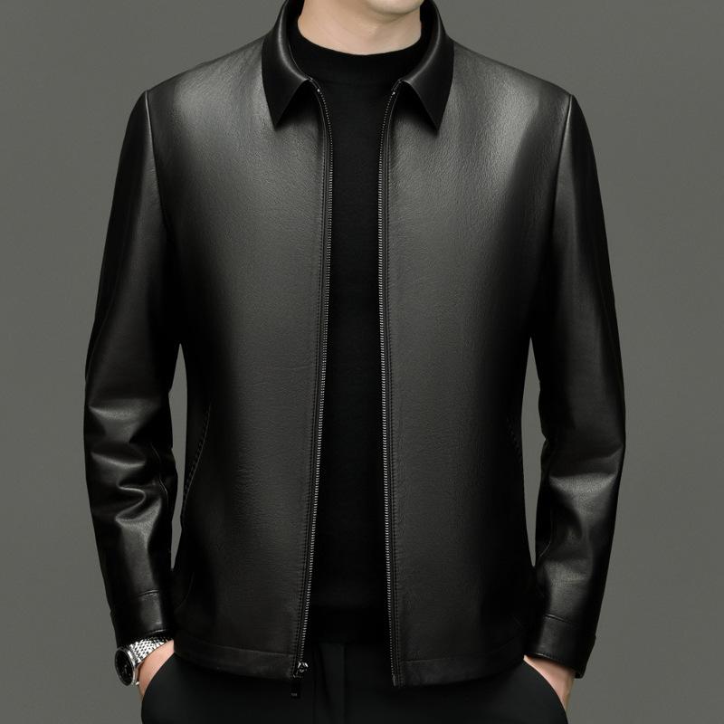 Business Gentleman Leather Jacket Men's Leather Jacket Spring and Autumn New Cowhide Jacket Top