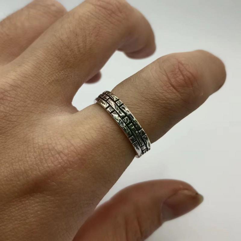 Handcrafted Bamboo Joint Ring Men Women Adjustable Sterling Vintage Geometric Statement Band