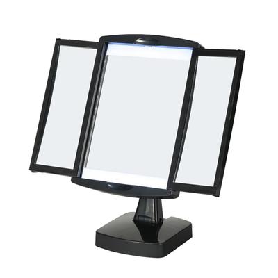 Nagai Kosan Actress Makeup Mirror with LED Adjustable 1x Beautiful Mirror Mirror, Three-Sided Light, Black, Tabletop, Angle, Magnification/3x