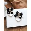 S925 Needle Sweet Jewelry Black Bowknot Earrings New Design Crystal Glass Simulated Pearls Heart Drop Earrings For