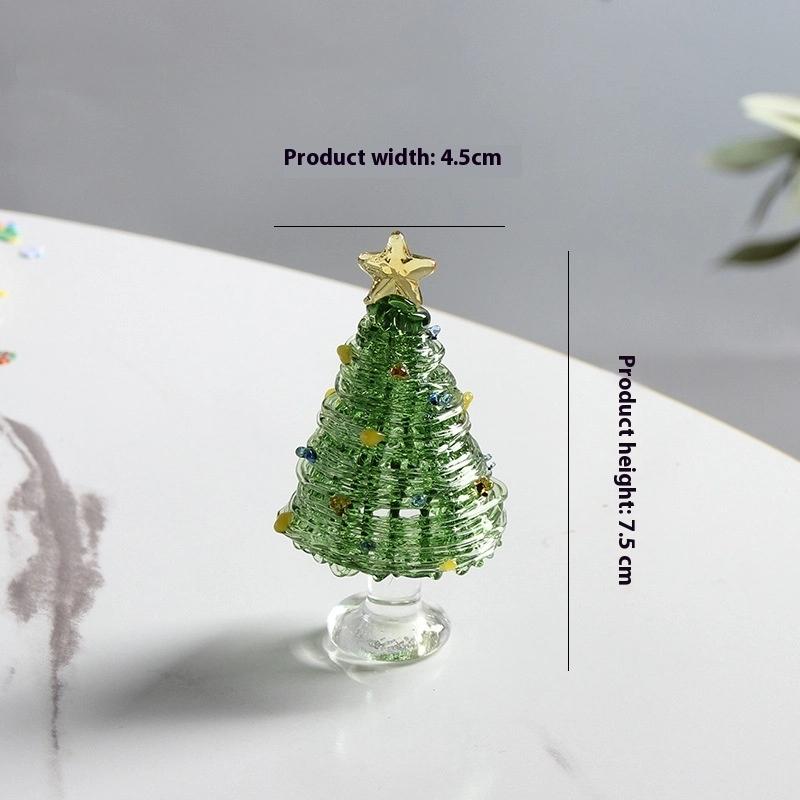 Handmade Mini Crystal Glass Christmas Tree Ornament Cute Mini Xmas Tree Collectible Figurines Holiday Table Decoration Gift