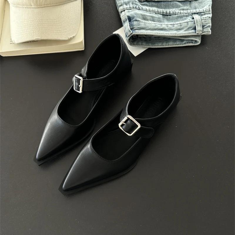 

Женские туфли на высоком каблуке, осенняя новинка, ретро, французская пряжка, Мэри Джейн, женская обувь с острым носком, противоскользящая, дышащая, элегантные одинарные туфли 35 чёрный