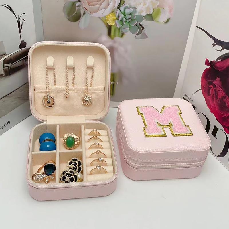 Mini Jewelry Storage Box Bridesmaid Gift Ideas Travel Jewelry Case Initial Letter with Name Birthday Party Box Mother's Day Gift