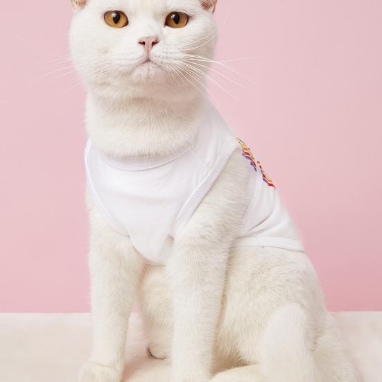 Trendiges Katzen-T-Shirt mit Buchstabenaufdruck, verformt sich nicht leicht, Sommerbekleidung, attraktive Haustier-Tops für zu Hause