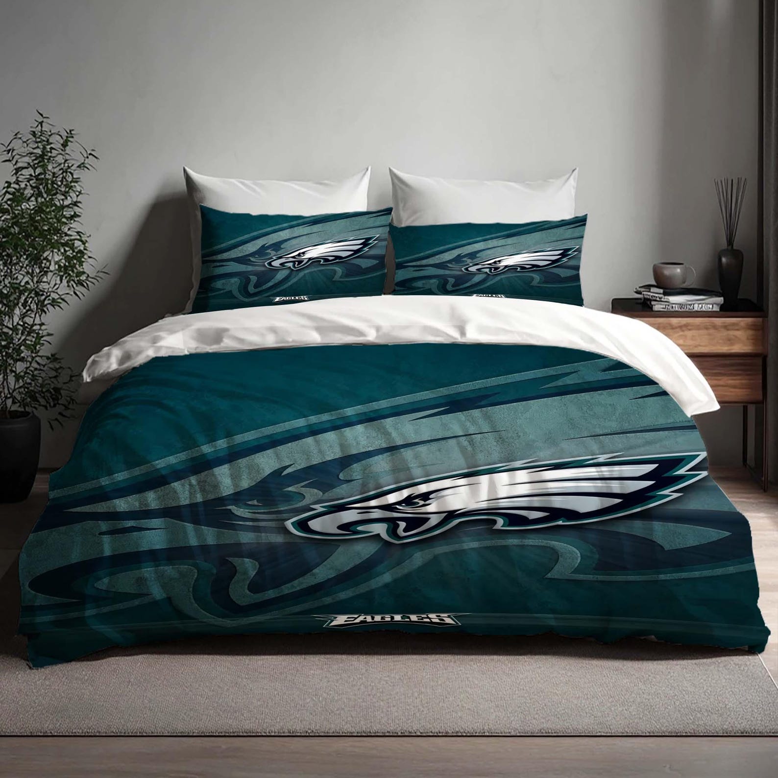 

DIY Handmade Philadelphia Eagles Duvet Cover Three Bedding Set Custom Name Birthday Bedding Quilt Cover Christmas Gift Back to School. 135x200cm