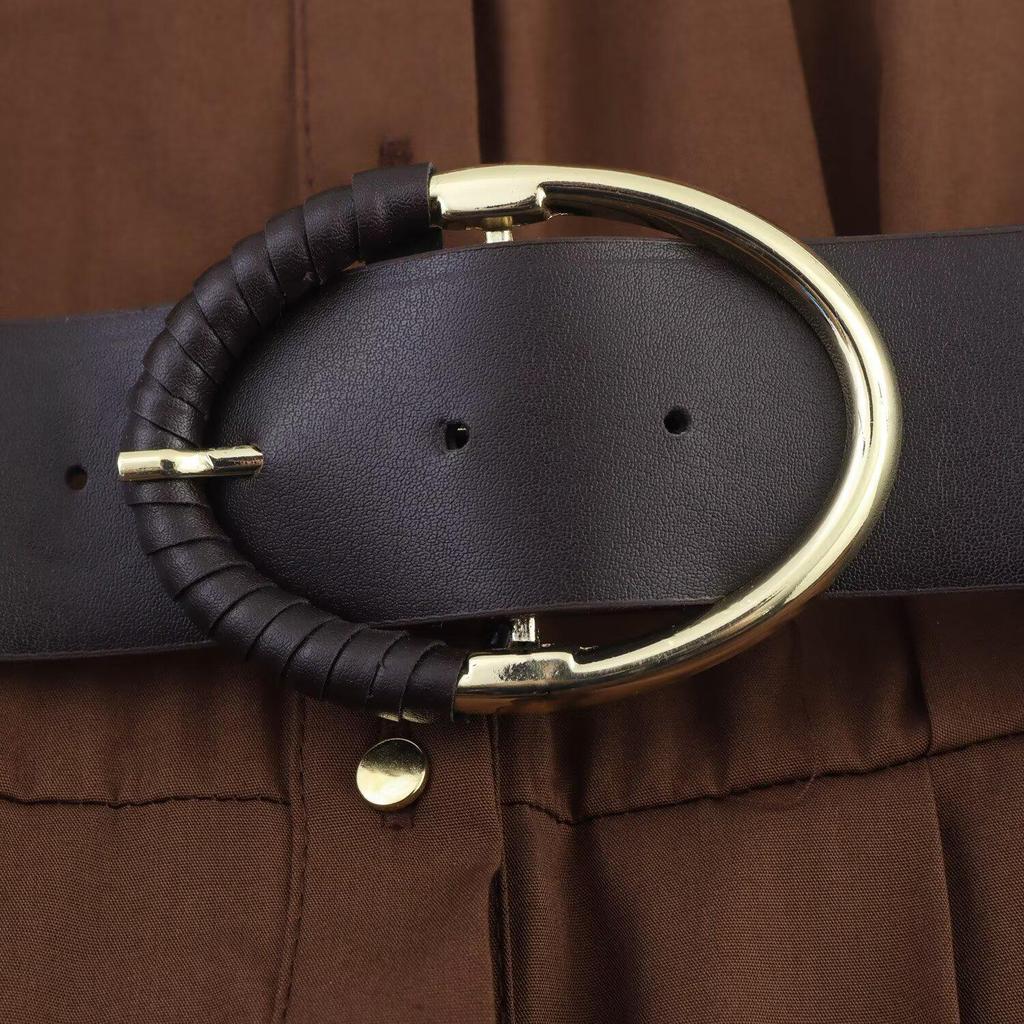 Spring 2025 Women's European & American Fashion Midi Dress with Belt