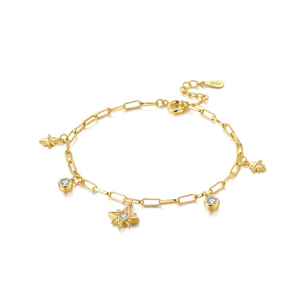 New 925 Silver Exquisite Golden Starry Bracelet Chain Link Women Bracelet Birthday Festival Jewelry Gifts