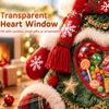 Cute Christmas Table Centerpiece Refillable Snowman Treat Holder, Plush Sitting Figure Candy Jar with Clear Heart Soft Decoration Window, 3D