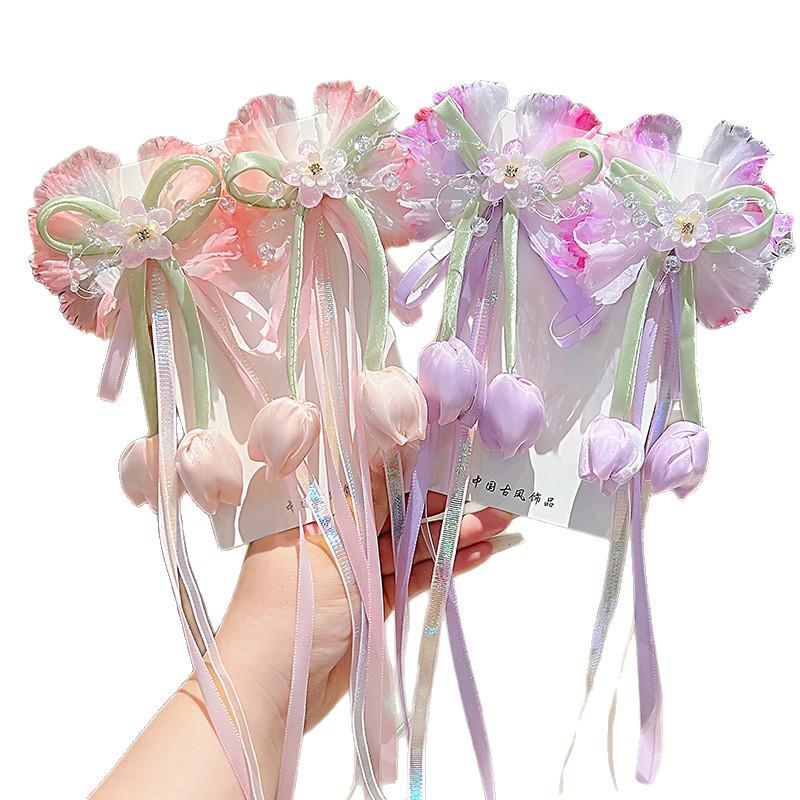 Tulip Princess Hair Clip: Cute Braided Ribbon Bow for Girls