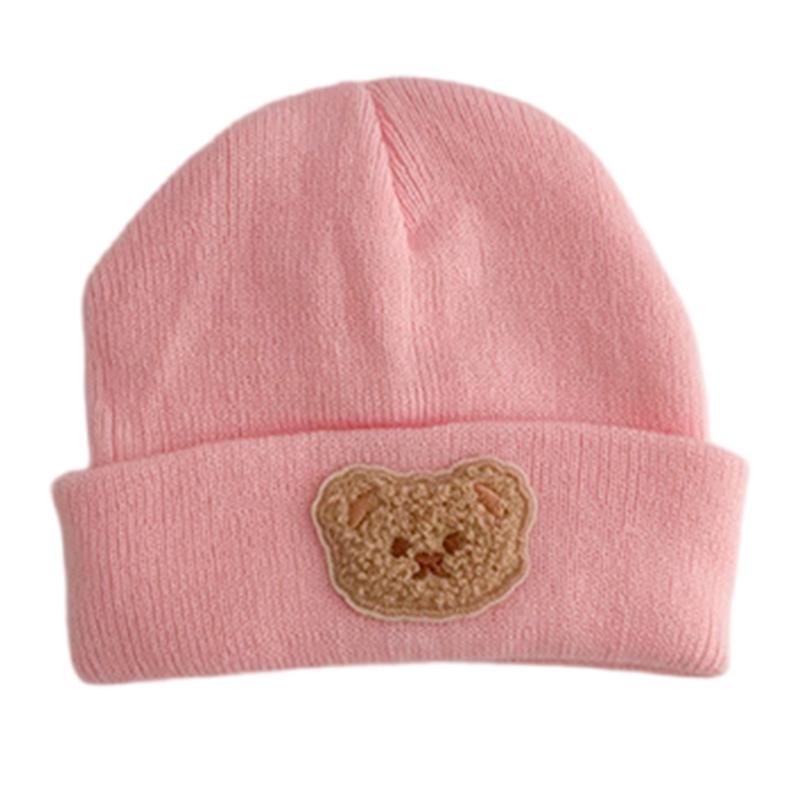 

Lovely Bear Designing Toddler Bonnet Soft Knitted Hat Windproof Warm Headwear for Baby Aged 3 Months to 2 Years розовый