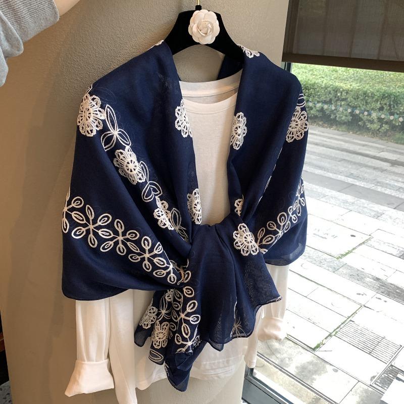 Women S Sun Embroidered Thin Scarf For Spring Autumn Travel Sun Protection