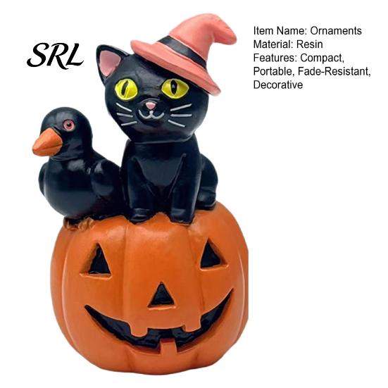 Halloween Decorative Ornaments Cat Pumpkin Figurine, Retro Black Stacked Resin Decorations Unique Holiday Gifts for Table Desk Office Mantel