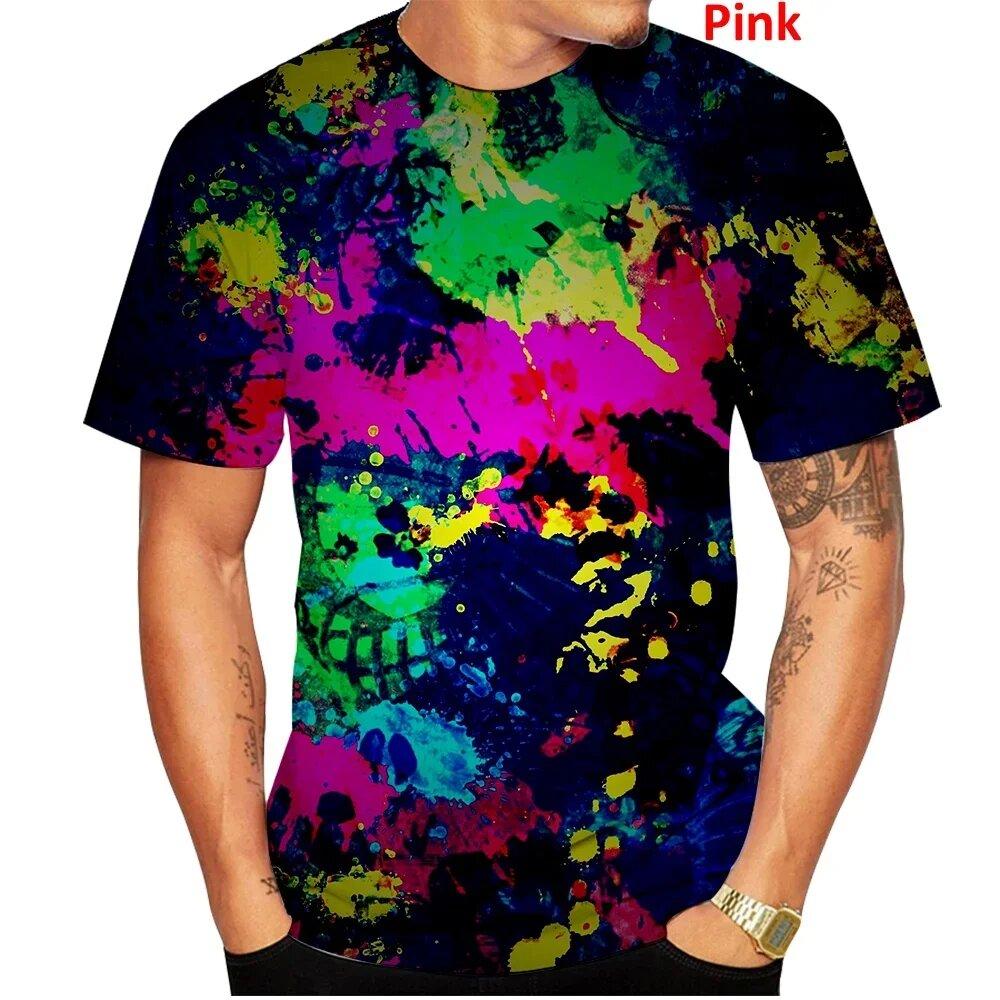 Popular Summer Men's Printed T-shirt, Spray Painted Pattern T-shirt, Round Neck, Large Size, Comfortable Short Sleeved Top, Casual Sports