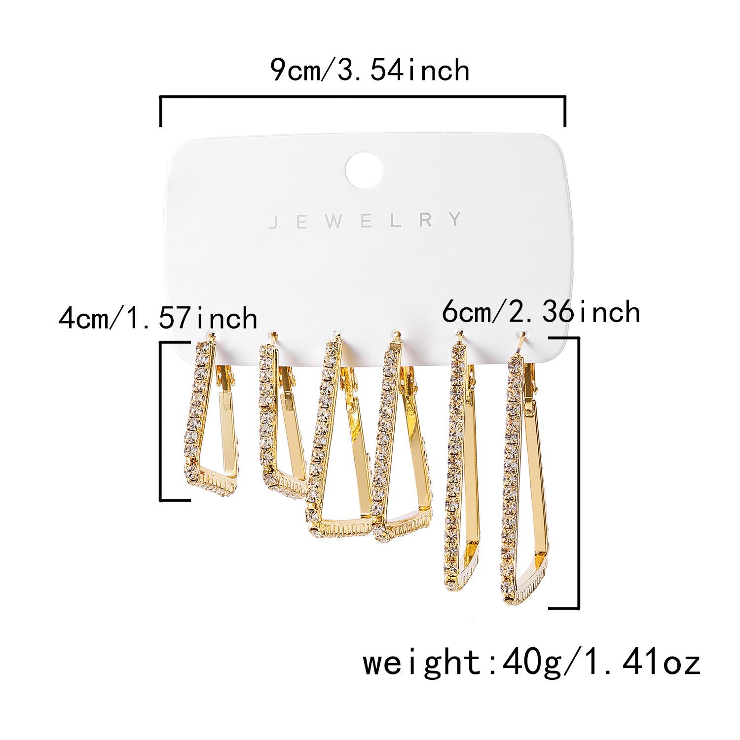 Women s Versatile Triangle Hoop Earring Set, Exquisite Sparkling Diamond-Studded Gold and Silver Earrings 1