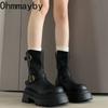 Autumn Winter Women Thick Heel Ankle Boots Fashion Belt Buckle Shoes Punk Style Ladies Height Increase Mordern Short Booties
