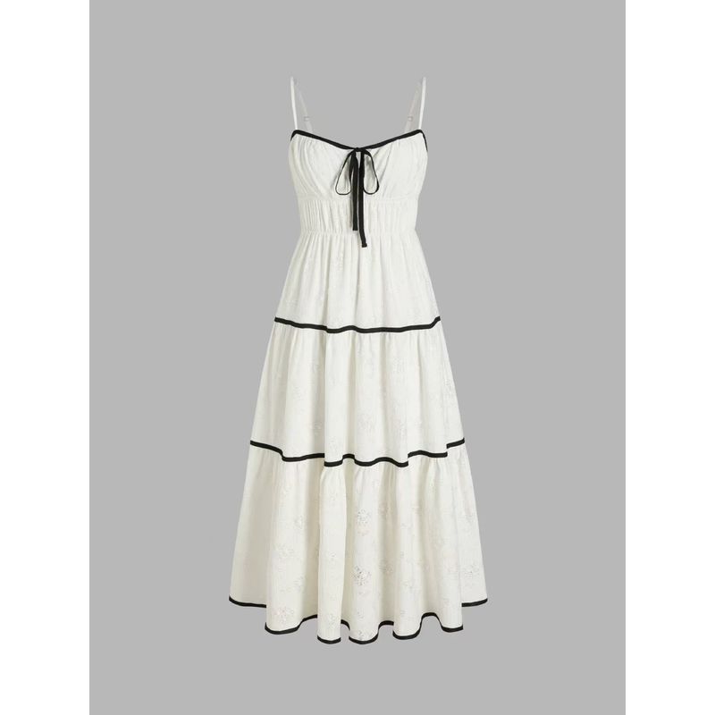 

European and American New Sexy Sling Patchwork Slim fit Lace-up Dress Strap Sexy Slim Fit Dress White S