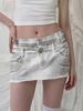 Iyussiti Double Waist Dirty Wash Mini Skirt