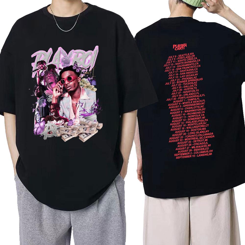 Playboi Carti Red Tour T‑Shirt Graphic Print Unisex Crew Neck Short Sleeve Hip Hop Rapper Tee Casual Streetwear Summer Daily Top for Men Women