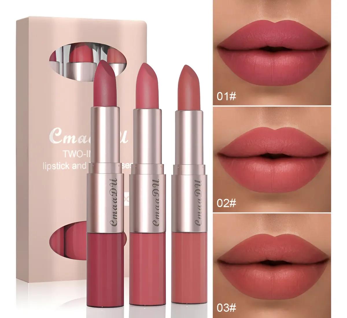 Cmaadu Set 3 Matte Lipstick and Gloss Tubes 2 In 1