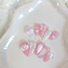 10PCS Hand Pressed Almond Shaped Nails, Beautiful Fake Nails, Sweet Heart Nail Art, Pink Angel, Suitable for Women To Use