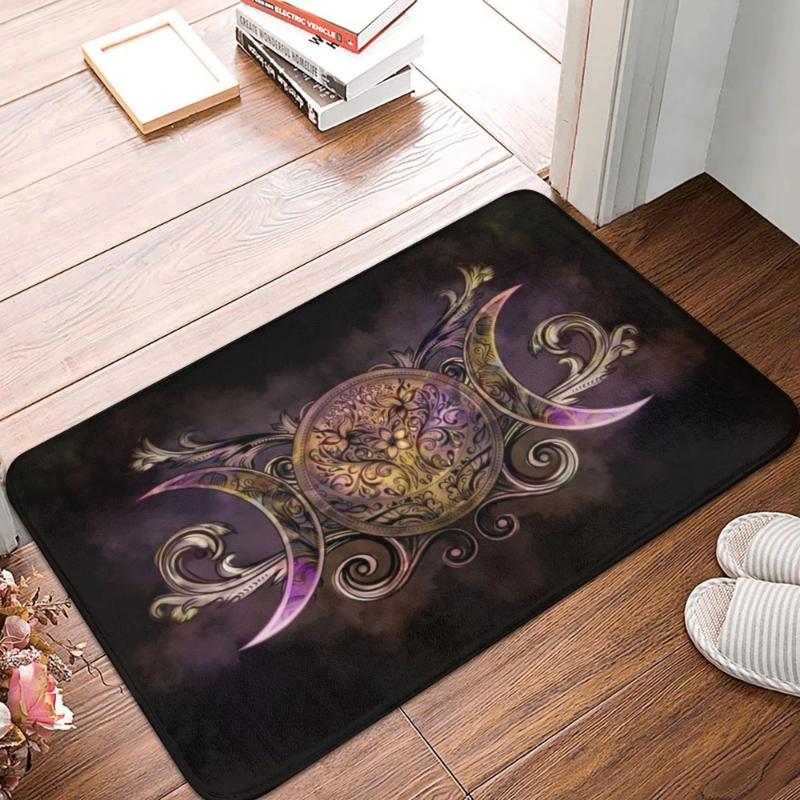 MysteriousTriple Moon Door Mat Non-Slip Kitchen Carpet Goddess Pentagram Design Pagan Rug for Bedroom Balcony Living Room Floor