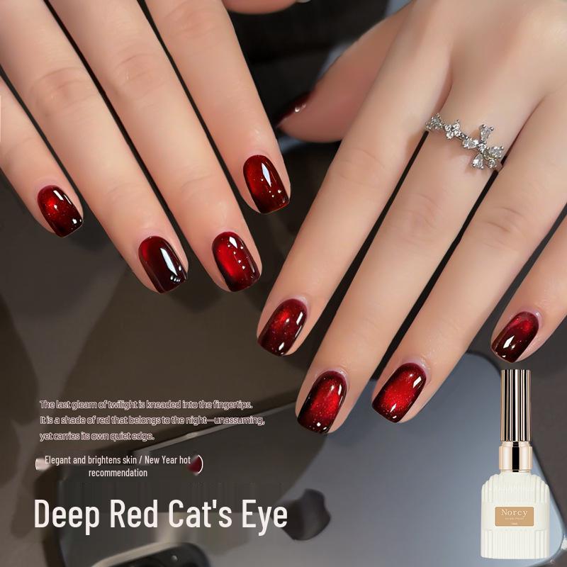 Deep Red Cat Eye Nail Gel - 2026 Cherry Wine Red for Salon Use