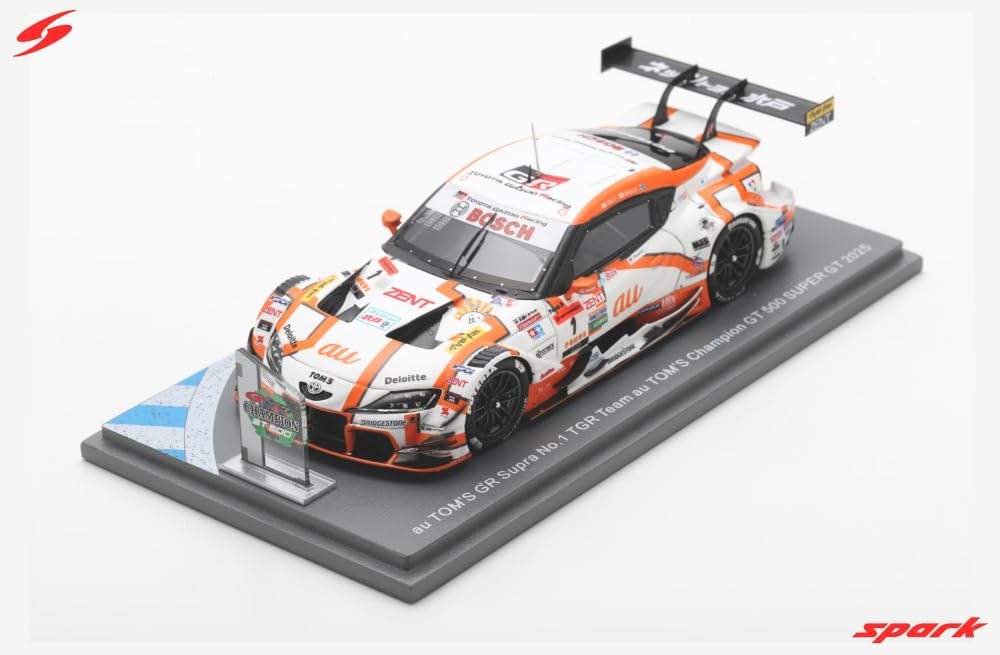 Spark TGR TEAM au GR Supra Super GT GT500 2025 Champion Sho Yamashita Finished Model with Sponsor Logos Miniature 43SGT2025 1/43 TOM'S #1 Tsuboi/Kenta