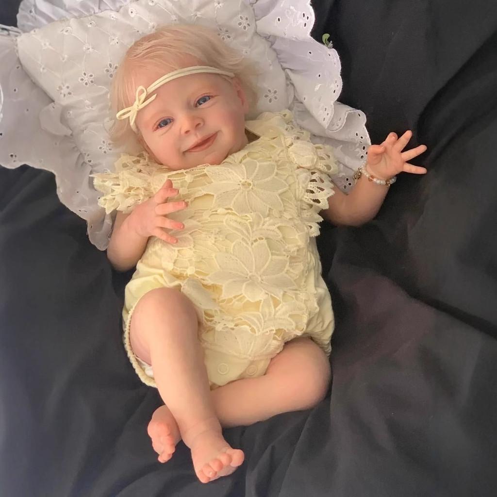 Złote Włosy Symulacja Zabawka Lalka Reborn Z Żółtym Ażurowym Ubraniem Design Dla Dzieci Prezent Świąteczny