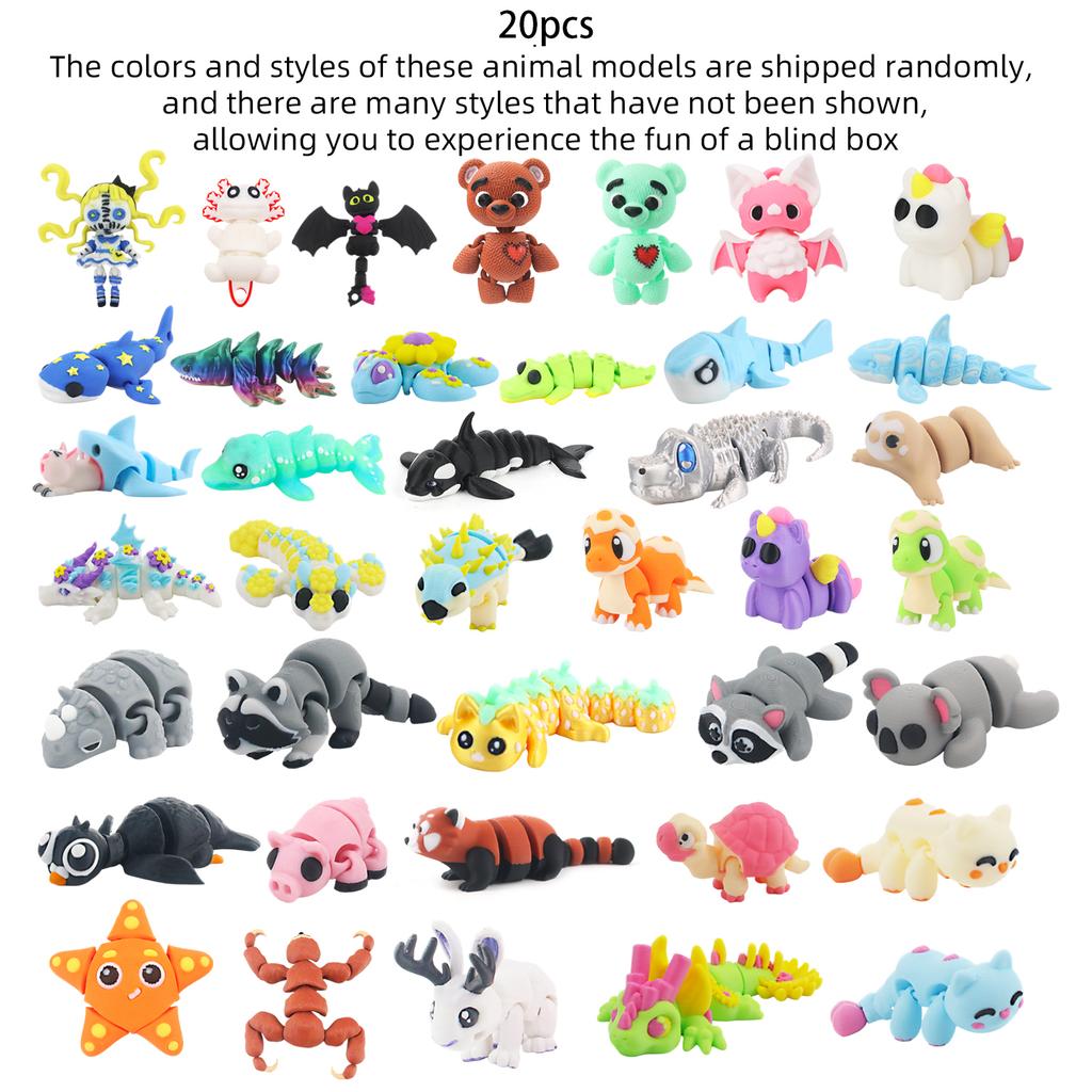 Mini Animal Set, 3D Printed Articulated Flexible Fidget Toy For Small Animals, Cute Animal Toys For Home, Office, And Decoration