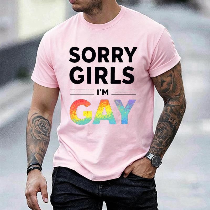 Unisexs Short Sleeve T Shirt Sorry Girls Im Gay Rainbow Graphic Tee Pride Lgbtq Casual Crew Neck Tops For Festival Daily Wear