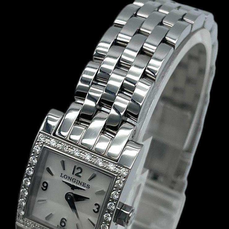 Used New battery, working condition LONGINES Dolce Vita L51610 diamond bezel shell dial ladies watch quartz QZ 2-hand silver