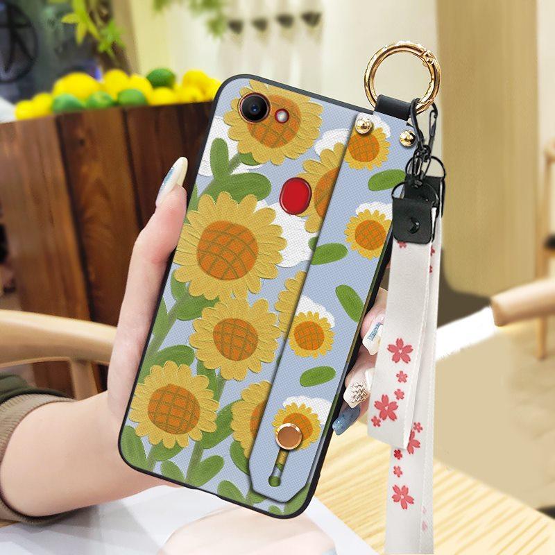 Silicone Phone Holder Phone Case For OPPO F7 Waterproof Oil Painting Fashion Design Durable Anti-dust Wrist Strap Flower
