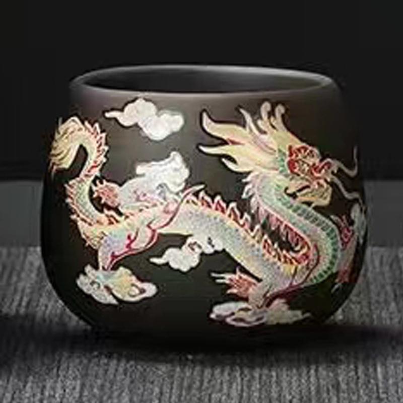 450ml Heat-Activated Color-Changing Dragon & Phoenix Fengming Xishi Pot, Purple Red Clay Zisha.