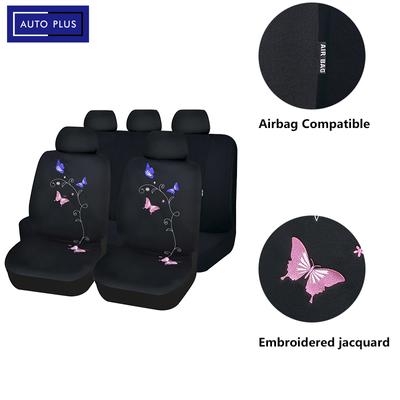 AUTO PLUS Pink Polyester Universal Car Seat Covers Set For Women With Embroidered Jacquard Universal Car Seat Cushion
