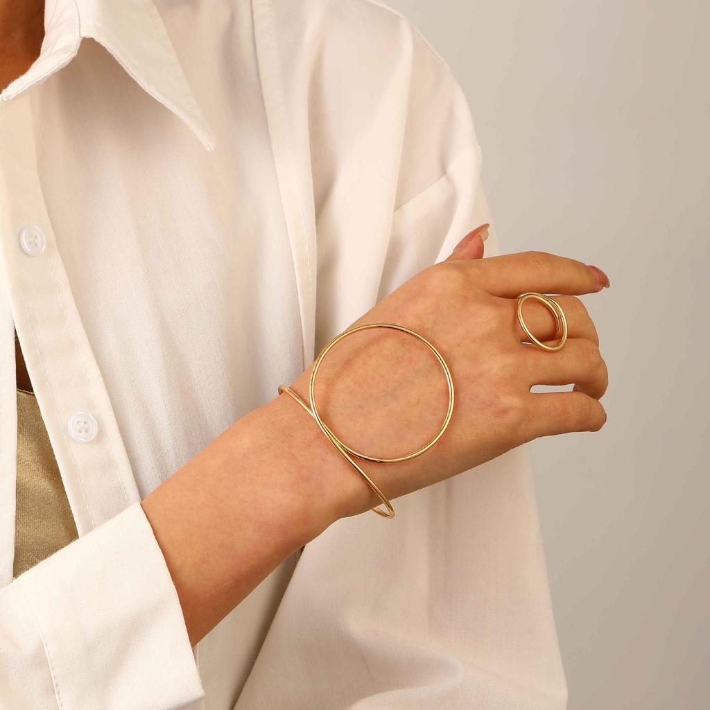 Bold Leopard Print Geometric Bangle & Ring Set - Adjustable Hand Jewelry for Women