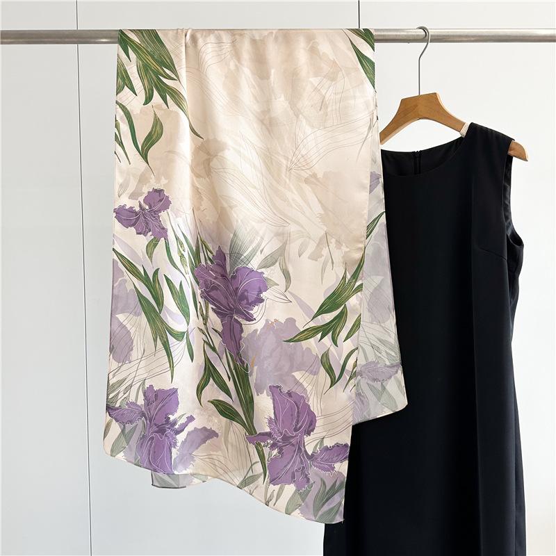170*53cm Luxury 100% Mulberry Silk Scarf Printed Satin Shawl Lightweight Spring Summer Wrap Elegant  Accessories