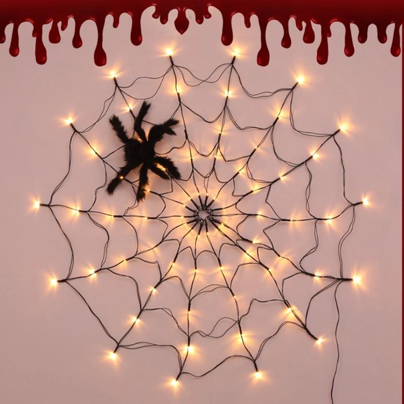 Halloween LED Light String Ghost Festival Decoration Ghost House Party Decoration Atmosphere Light Spider Web Colorful Light