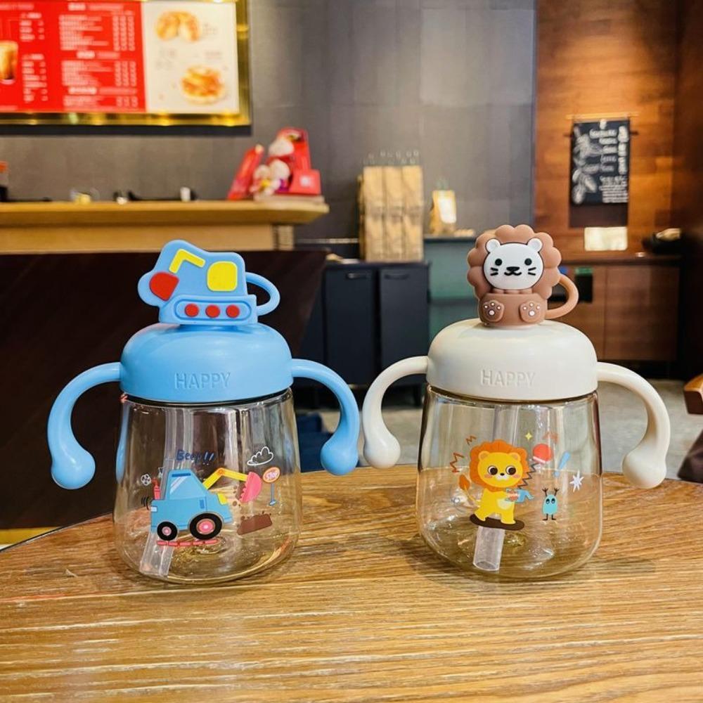 With Straw Baby Feeding Bottle Cartoon Toddler Milk Cup Portable Baby Drinking Cup  Travel