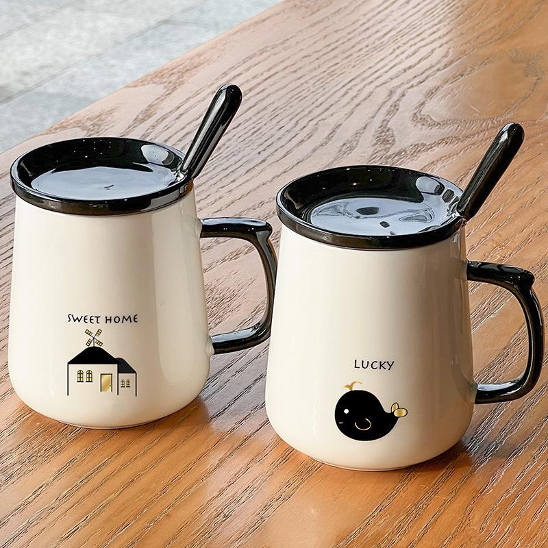 Ceramic Cup with Lid Spoon Creative Mug High Value Cup Souvenir Gift Box Office Coffee Water Cup