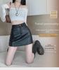 Black A-Line Leather Mini Skirt - High Waist, Slim Fit, Petite, Autumn Wear for Women