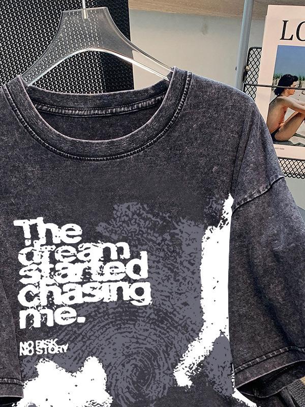 Damen Trendiges Retro Gewaschenes Übergröße Lockeres T-Shirt - Distressed Kurzarm Modischer High-End Stil