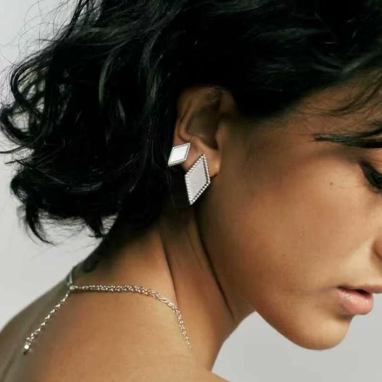 Chic Rhombus Metal Earrings with S925 Silver Studs