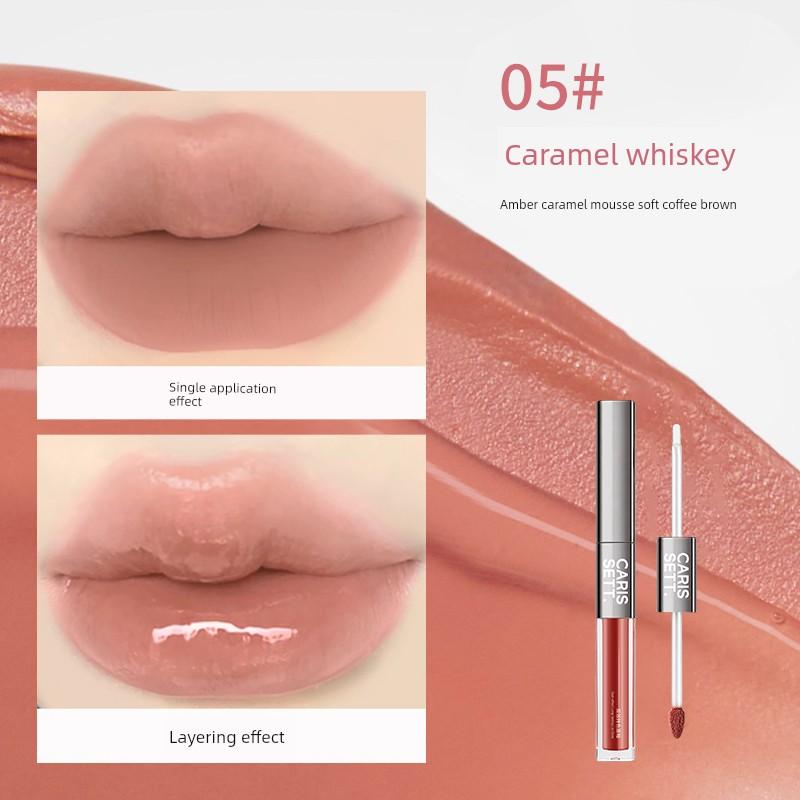 Dual-Effect Essence Lip Gloss Lipstick, Non-Stick, Non-Fading, Mirror-Like Plump Lips, Matte Lip Mud